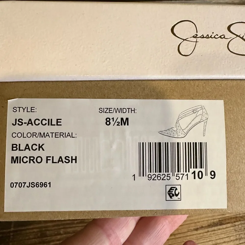 NIB Womens Jessica Simpson Accile Black Micro Flash‎ Rhinestone Heels Size 8.5 M
